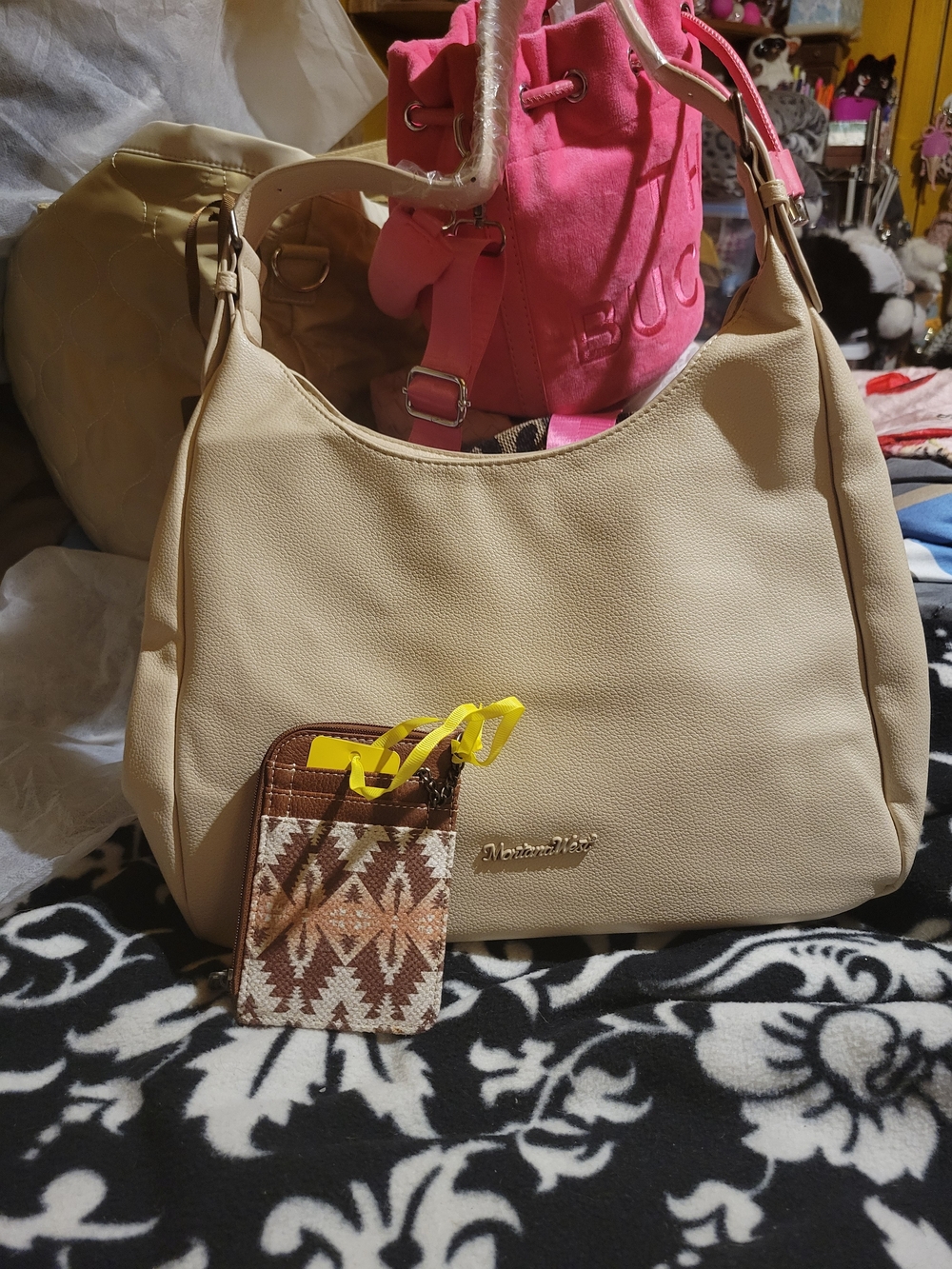 Montana West Cream Leather Shoulder Hobo Bag